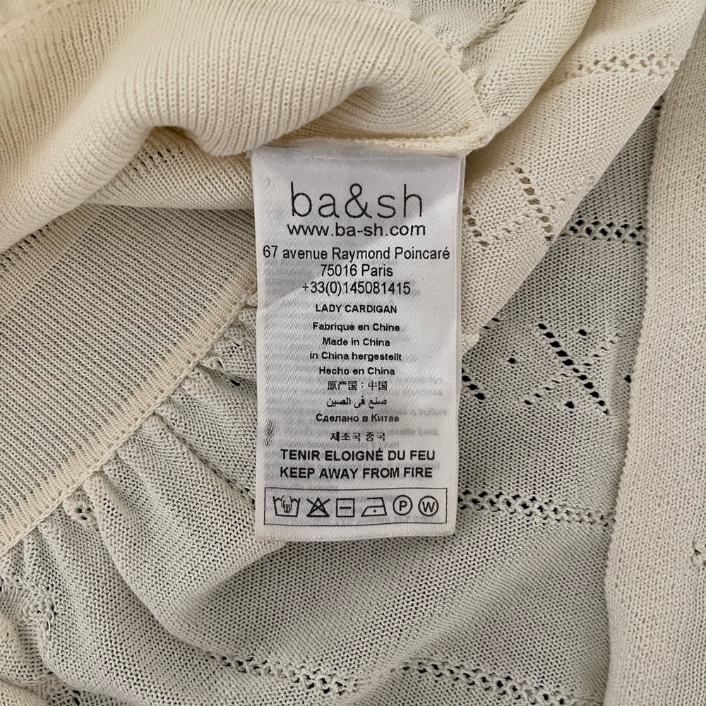 BA&SH Acacio Pointelle Knit Short Sleeve Cardigan - Off White size 8 - Picture 10 of 13